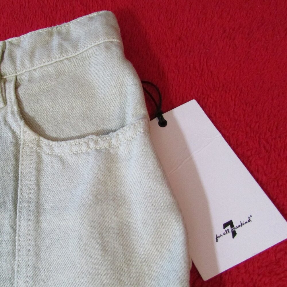 7 for all Mankind x Cara Delevingne Denim Distressed Mini Skirt - Soft Olive - Picture 4 of 8